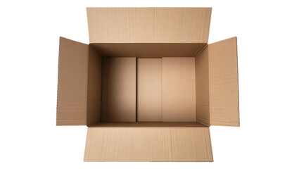 Open cardboard box with internal dividers