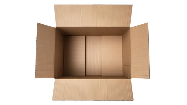Open cardboard box with internal dividers
