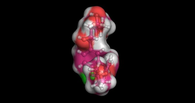 Empagliflozin, drug/SGLT2 inhibitor for type 2 diabetes and heart failure, 3D molecule spinning, 4K