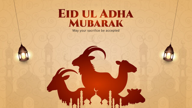 Elegant Eid Ul Adha Greeting, Islamic Sacrifice Festival Design, Premium Bakra Eid Banner, Modern Eid Mubarak Template