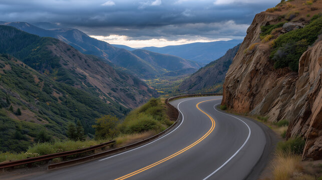 Mountain switchback curve on photorealistic mountain road