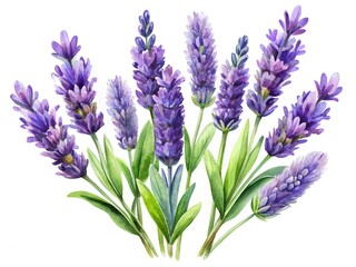Obraz premium Purple lavender flowers in full bloom - Fresh lavender flowers with vibrant purple blooms and green stems, beautifully arranged and isolated.