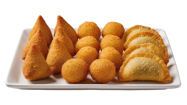 Assortment of fried savory snacks coxinha bolinha de queijo, pastel