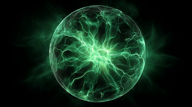 A glowing, green orb pulsing with energy, emanating from a dark background