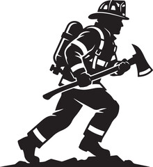 Fototapeta premium Firefighter silhouette, emergency responder icon, black uniform, fire safety symbol, vector graphic