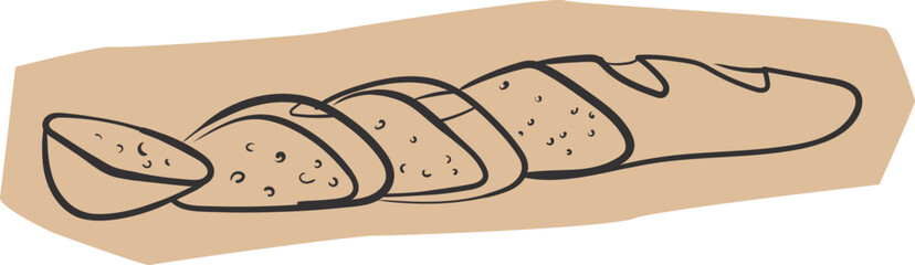 Obraz premium Baguette Sliced On Paper Line Art