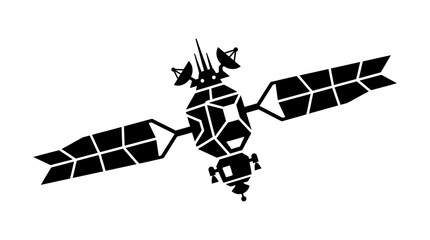 Satellite orbits in deep space while broadcasting wireless signals to the global communication network. © labubu
