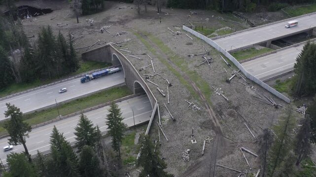 Wildlife Overpass I-90 Freeway  Snoqualmie Pass Washington State Drone