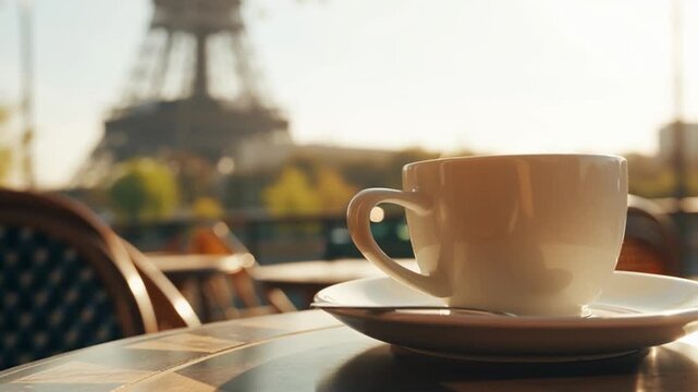 A Person Enjoys Coffee at a Cafe Table in Paris While Planning Travel Activities