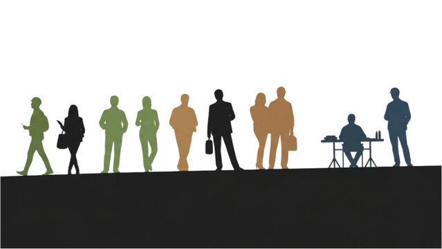 People walking and standing on a ledge with a drummer