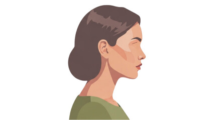 Profile portrait of a woman with brown hair and green shirt © Stock Image Paradise