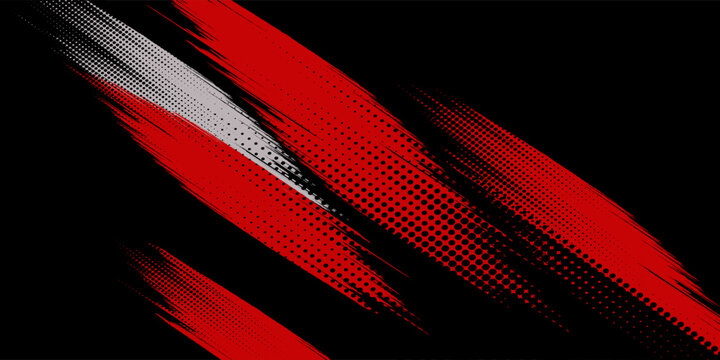 Red halftone dots black color pattern gradient grunge texture background. trend