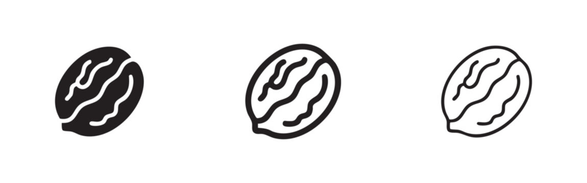 Walnut or pecan nut shell icons set