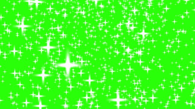 Horizontal descent of brilliant white star particles on green screen