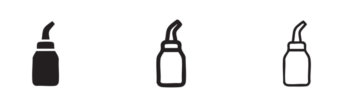 Squeeze bottle icon set. Ketchup, sauce, or condiment dispenser. Food packaging.