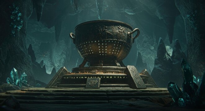 Ancient mysterious artifact on pedestal.
