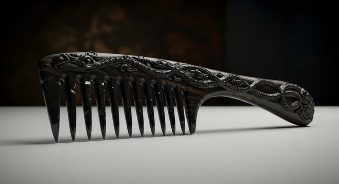 Black wide toothed hair comb.