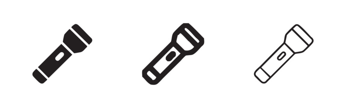 Flashlight or torch icon set, vector illustration for light, illumination, and emergency tools.