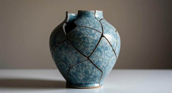 Vintage broken ceramic vase object.