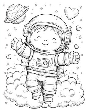 Exciting space adventure child astronaut coloring page outer space playful imaginative concept
