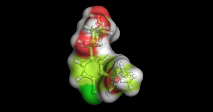 Dapagliflozin, drug/SGLT2 inhibitor for type 2 diabetes and heart failure, 3D molecule spinning, 4K