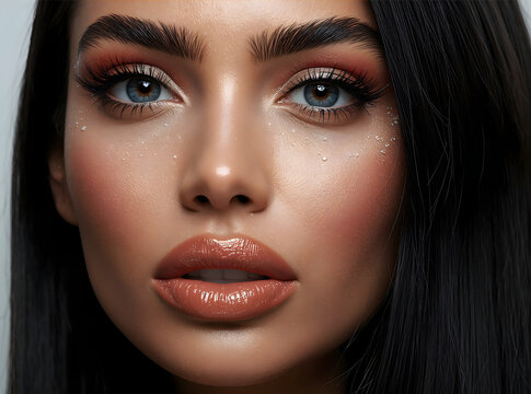 closeup of a modern beautiful woman model portrait