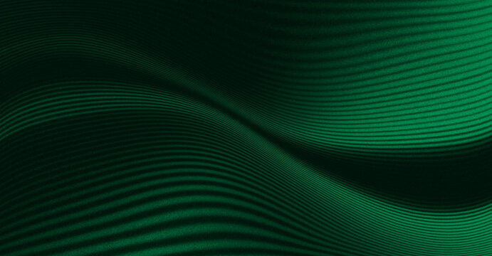 Abstract emerald green background with a series of flowing, dynamically curved parallel lines that overlap elegantly.
