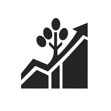 Minimalist vector logo icon of a rising financial chart morphing into a sleek tree .eps