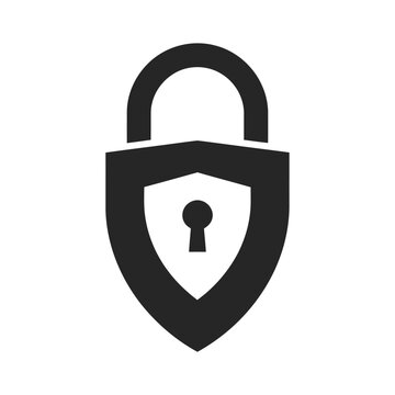 vector logo silhouette of a sleek padlock combined with a digital shield .eps