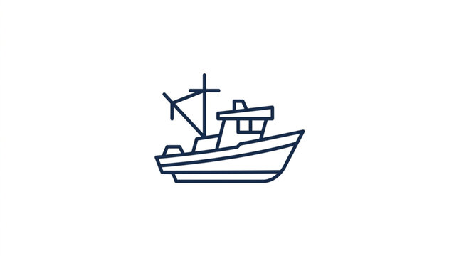 Simple Outline Drawing of a Fishing Boat Vessel.