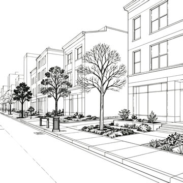 Isolated a realistic Architectural Drawings, Minimal style cad tree line drawing, Side view, set of section city street building outline for landscape design drawing separate element vector art .