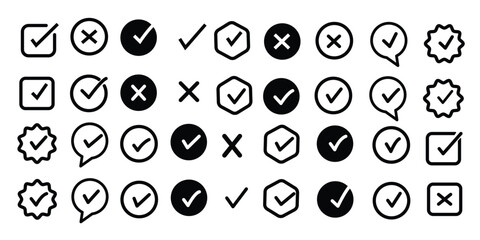 check mark icon button set. check box icon with right and wrong buttons and yes or no checkmark icons in green tick box and red cross. vector illustration . © HIKE  Studio  1