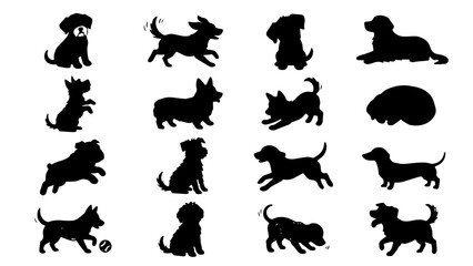 Fototapeta premium Minimal Black Dog Silhouette Doodles with Chalk Scribble Sketch Texture