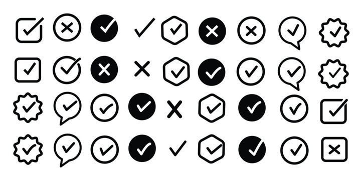 check mark icon button set. check box icon with right and wrong buttons and yes or no checkmark icons in green tick box and red cross. vector illustration .
