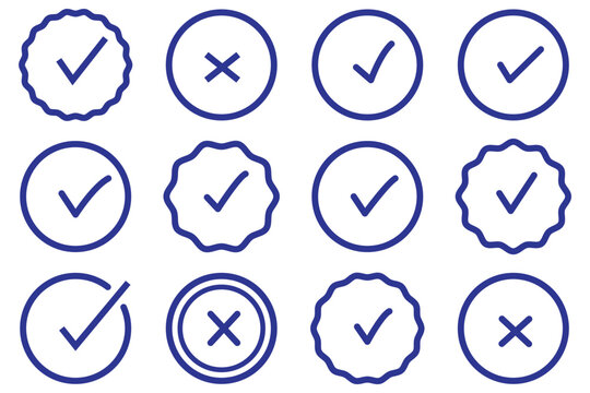 Approval and rejection symbols with green check mark and red cross icon set for correctness, decision-making, validation, and feedback graphics