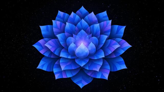A stylized blue floral element set against a backdrop of the starry night