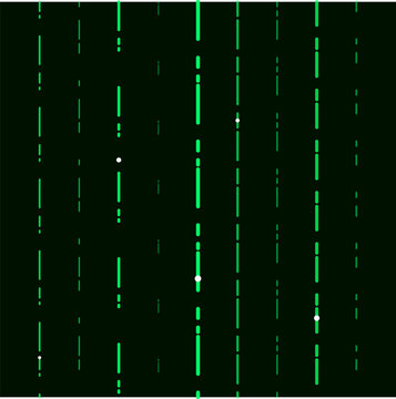 Abstract digital background featuring neon green vertical streams of binary code pattern with glowing white light illustration