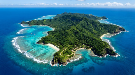 Fototapeta premium Aerial view of Nang Yuan Island connected by sandbanks off Ko Tao island, Thailand
