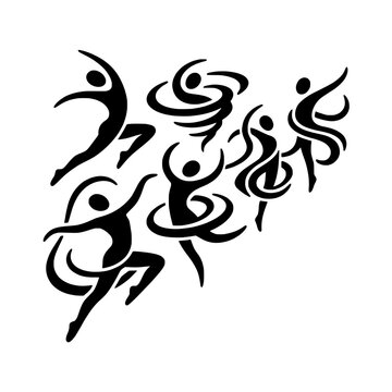 Abstract black silhouettes of expressive dancers, isolated on a transparent background. Perfect for rhythm concepts.