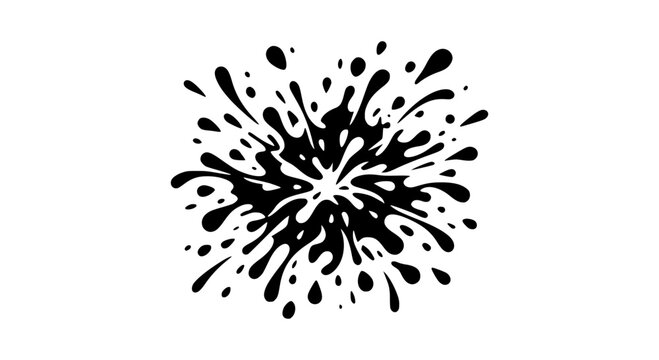Black liquid ink splash splatter effect, isolated on a transparent background. Perfect for artistic design concepts.