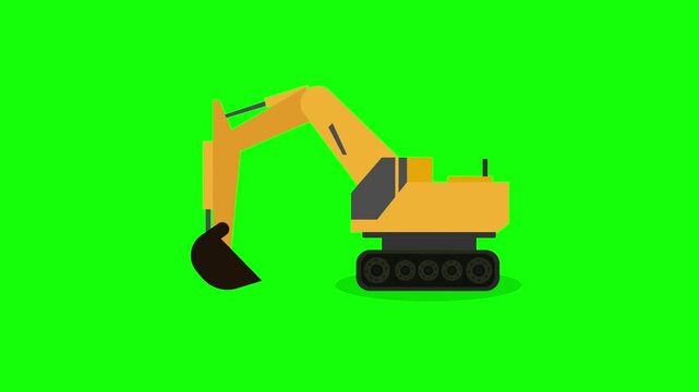Yellow Construction Excavator Digging on Green Screen cartoon animation