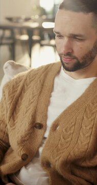 Thinking, reading and man with laptop for remote work, engagement research and community management. Home, freelance and marketer with computer for proposal planning, social media campaign and review