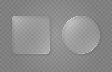 Plakat Set of glass elements in different shapes in glassmorphism style. Liquid glass effect PNG. Glass panels with liquid glass effect.