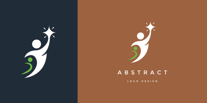 Abstract human figure logo design featuring a reaching person silhouette with a star symbol for corporate branding and identity