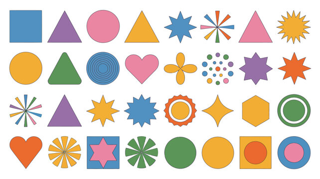 colorful geometric shapes collection flat vector illustration on a white background