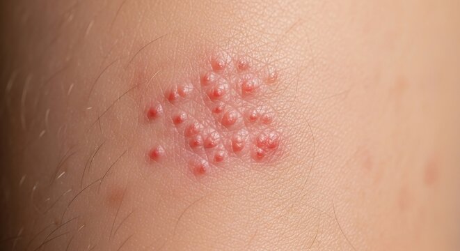 Close-up of Shingles Rash on Skin: Symptoms and Treatment.