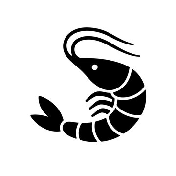 Curved Shrimp Prawn Silhouette for Seafood Restaurant and Marine Food Concept