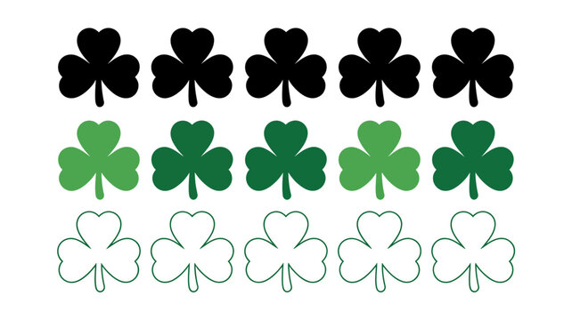 shamrock silhouettes and shapes in black green and white isolated on a white background