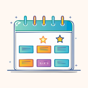 Cute Calendar Illustration with Stars and Notes