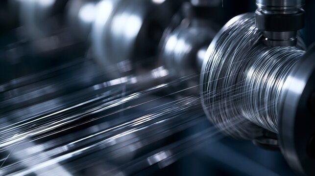 Closeup medium shot of multiple fiber tow sizes spinning simultaneously showcasing the variations in carbon fiber precursor extrusion lines under industrial conditions.